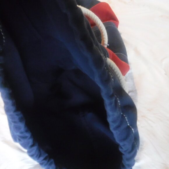 J, Crew Heavy Blue and Red Canvas Duffle Bag J Crew Canvas Rope pull string Bag - Picture 4 of 13